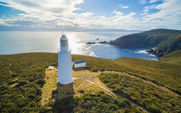 Aerial view of Bruny Island lighthouse